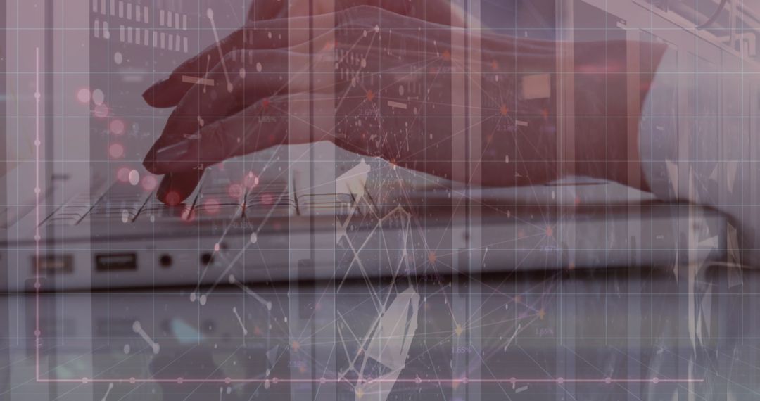 Hands Typing with Digital Graphics and Global Connections