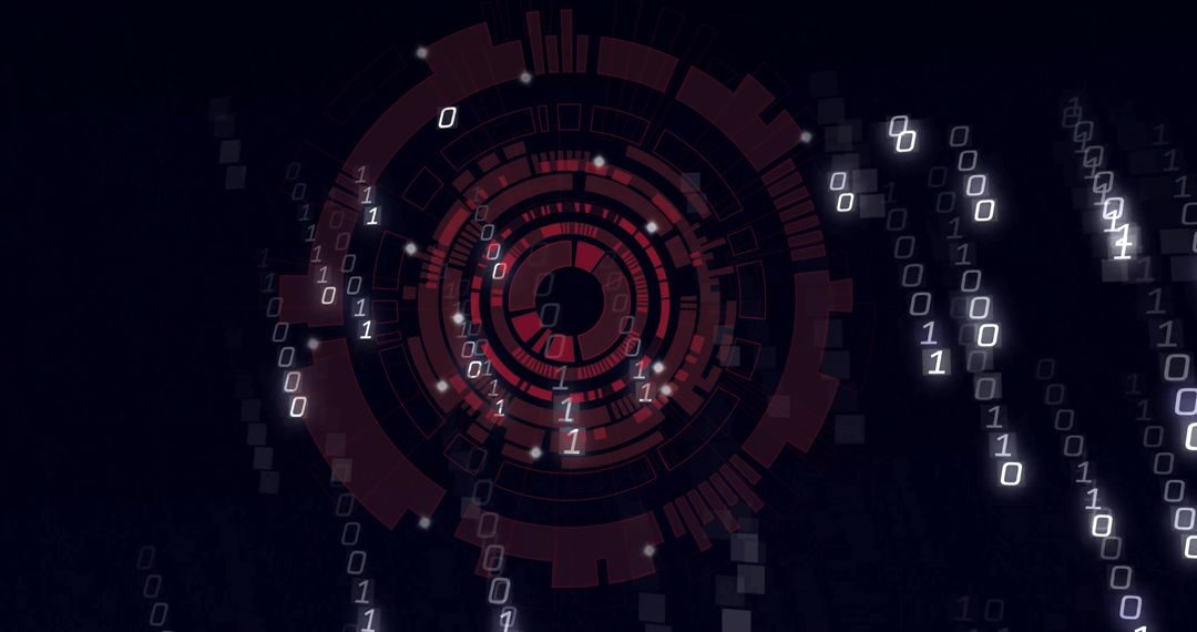 Futuristic Red HUD Interface with Digital Binary Elements