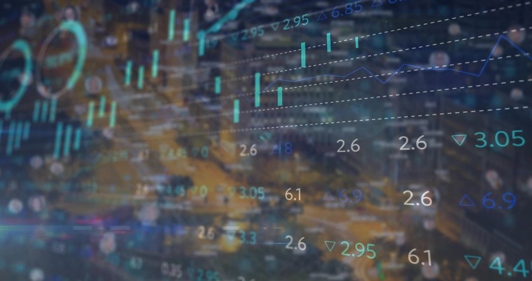 Digital Financial Dataset Overlaying Nighttime Urban Intersection