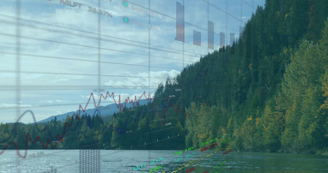 Data Visualization Overlaying Scenic Forest Landscape