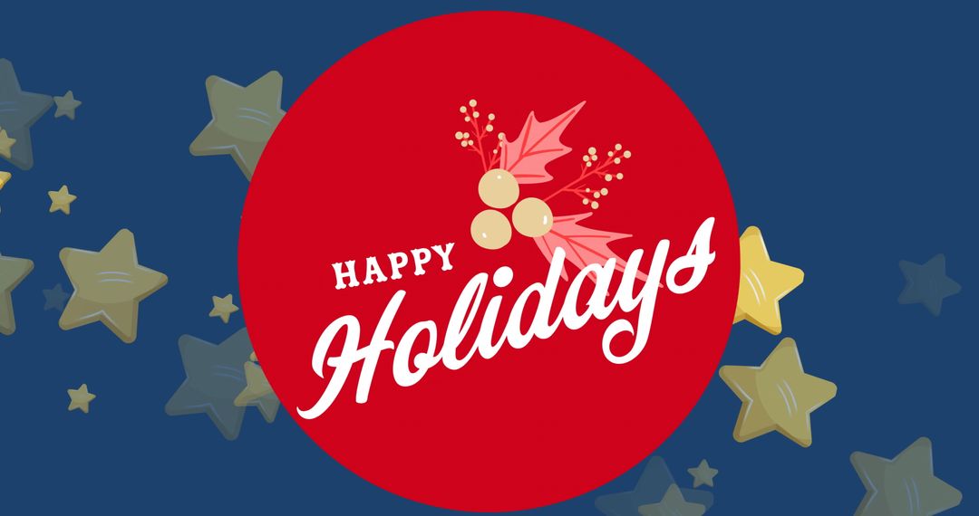 Happy Holidays Greeting Card with Berries and Stars