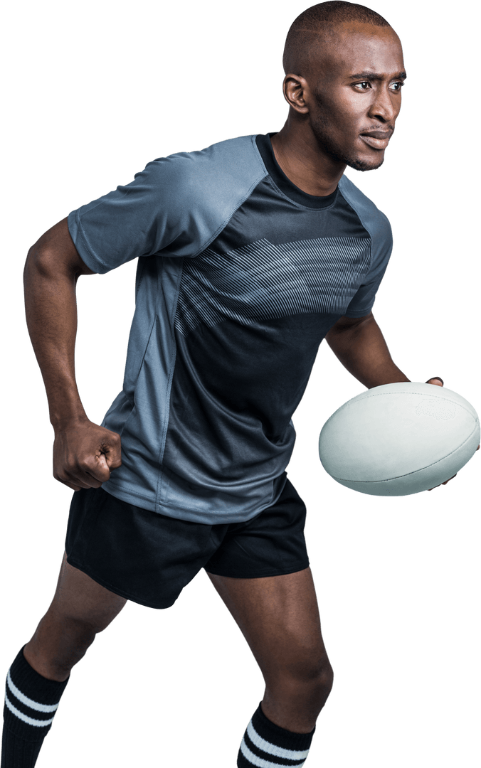 Transparent Rugby Player Running with Ball