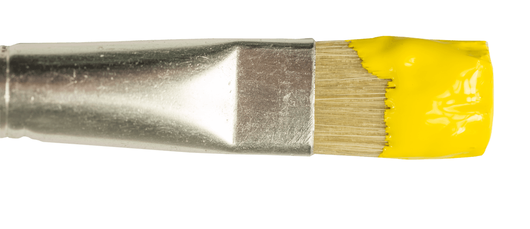 Close-Up of Brush with Yellow Paint on Transparent Background
