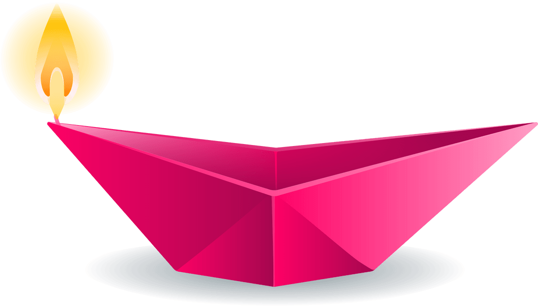 Origami Boat with Candle Flame on Transparent Background