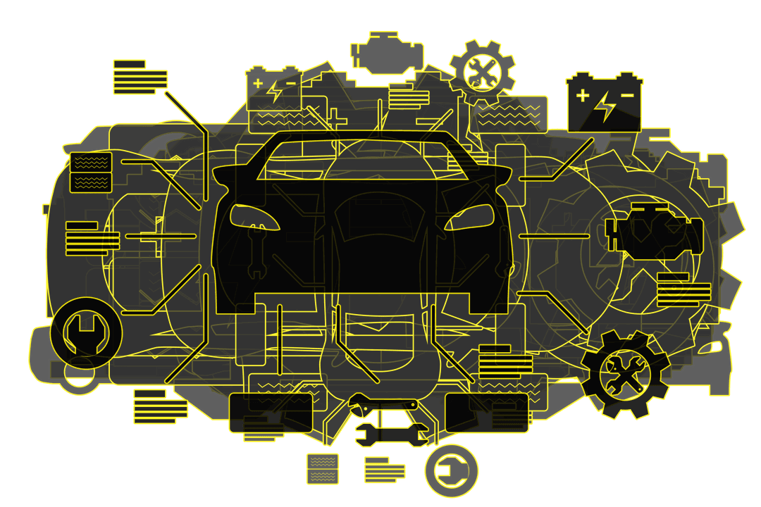 Vector Illustration of Car Model with Tools on Transparent Background