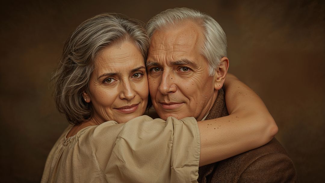 Affectionate old people embracing with warm connection