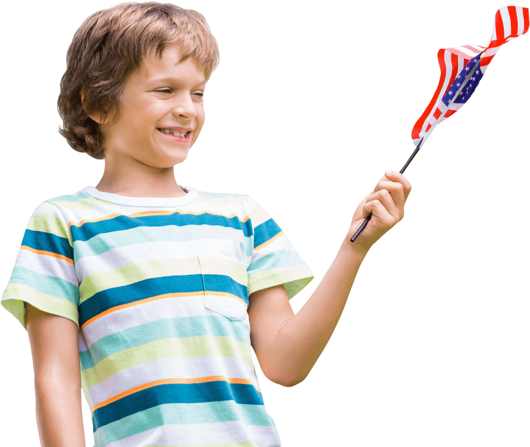 Transparent Smiling Child Holding Small American Flag