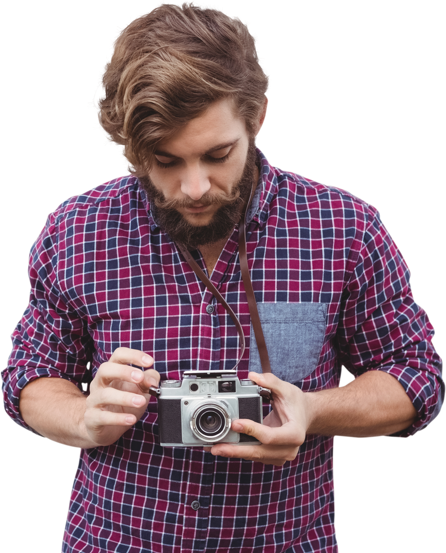 Transparent hipster photographer adjusting vintage camera - Download Free Stock Images Pikwizard.com