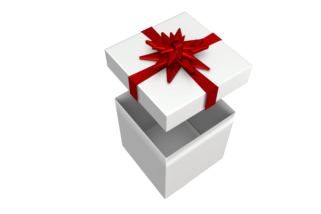 Transparent Gift Box with Open Lid and Red Ribbon