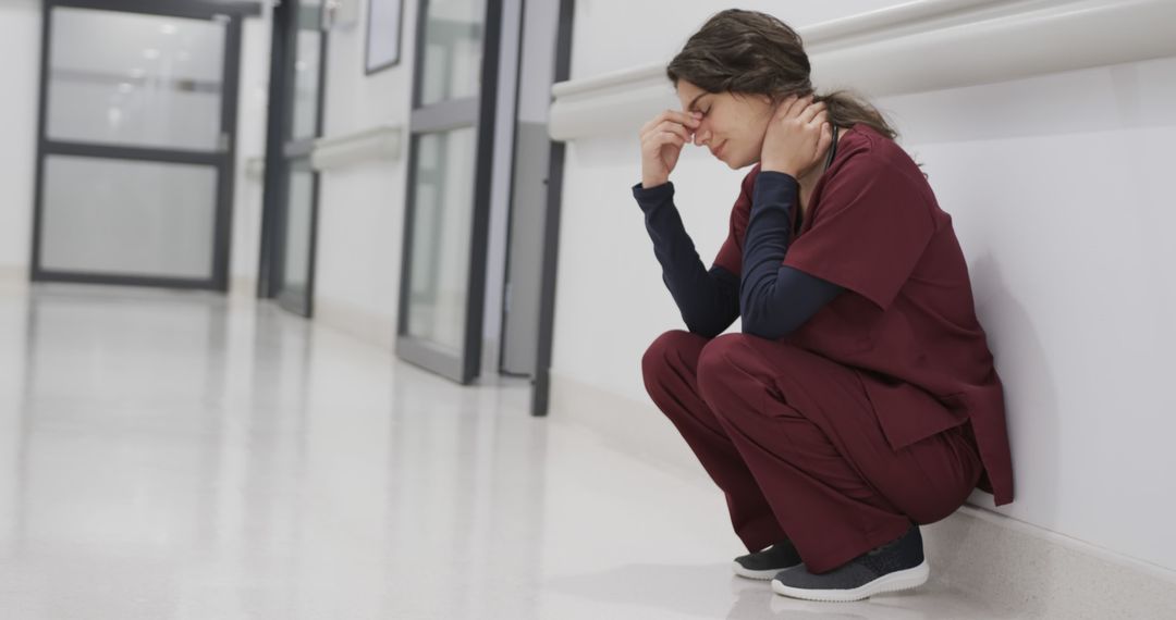 Tired Nurse Sitting on Hospital Floor - Free Images, Stock Photos and Pictures on Pikwizard.com