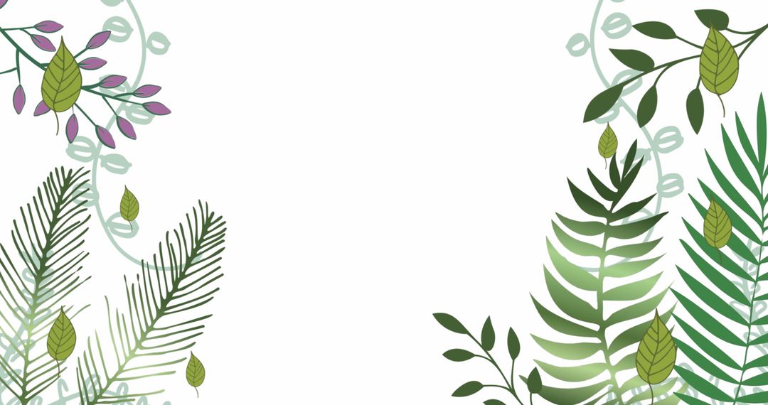 Abstract Green Foliage and Leaves Design on White