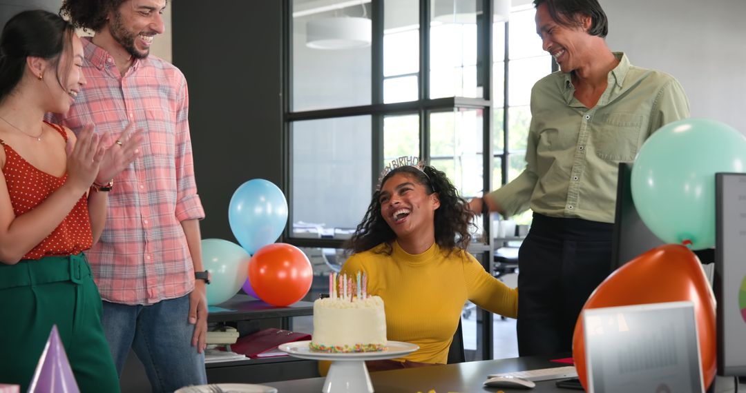 Office Birthday Celebration with Colleagues and Cake