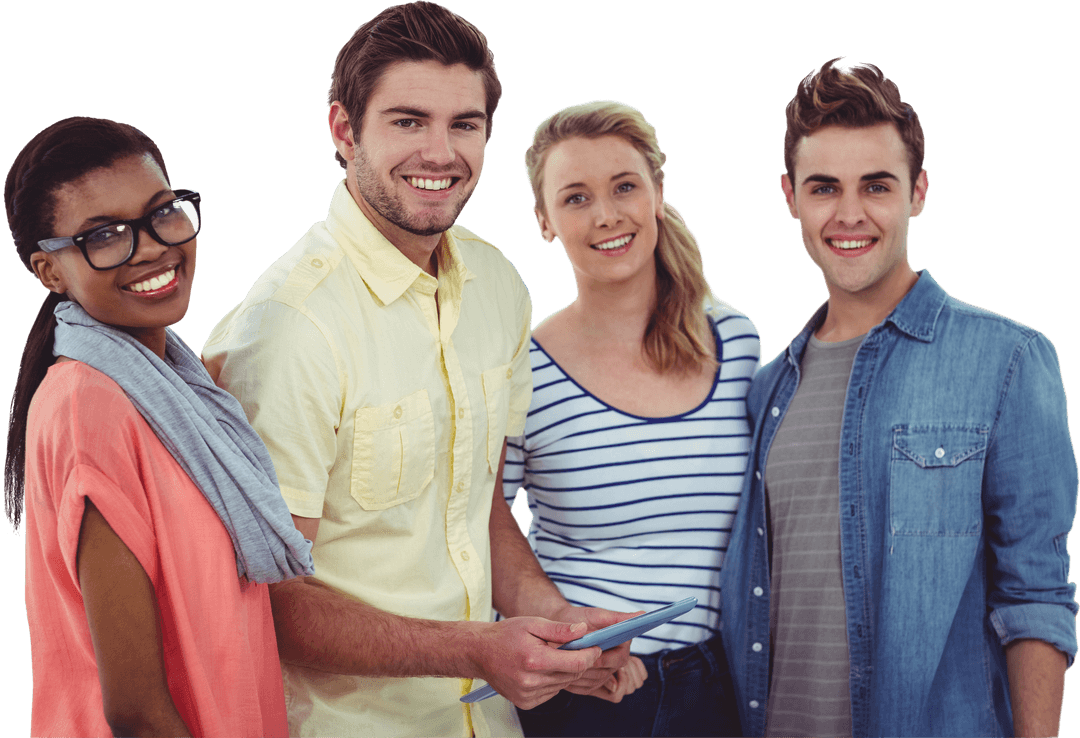 Transparent Diverse Group Enjoying Digital Device Upright Gathering