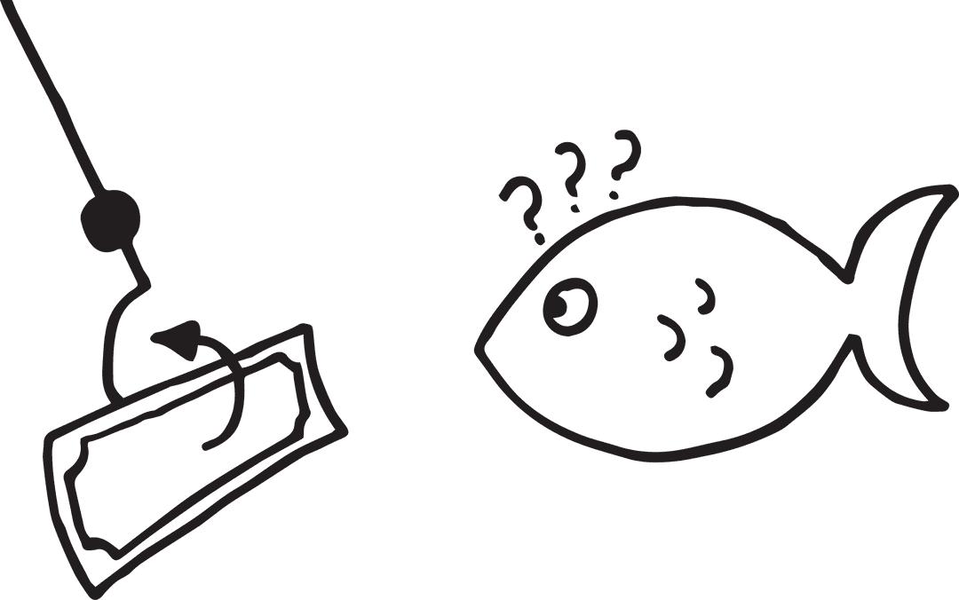 Illustration of Transparent Fish Baited by Currency on Hook