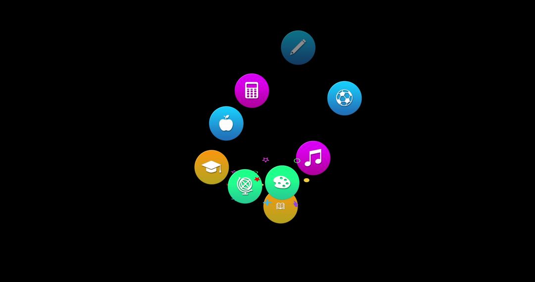 Colorful Digital Interface Icons on Black Background