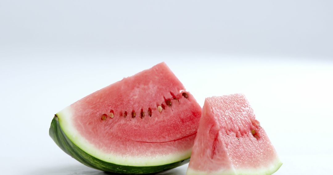 Slices of fresh watermelon are presented against a white background, with copy space - Free Images, Stock Photos and Pictures on Pikwizard.com