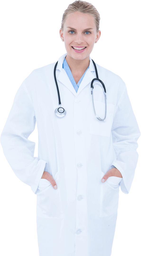 Smiling Female Doctor with Stethoscope in Professional Attire