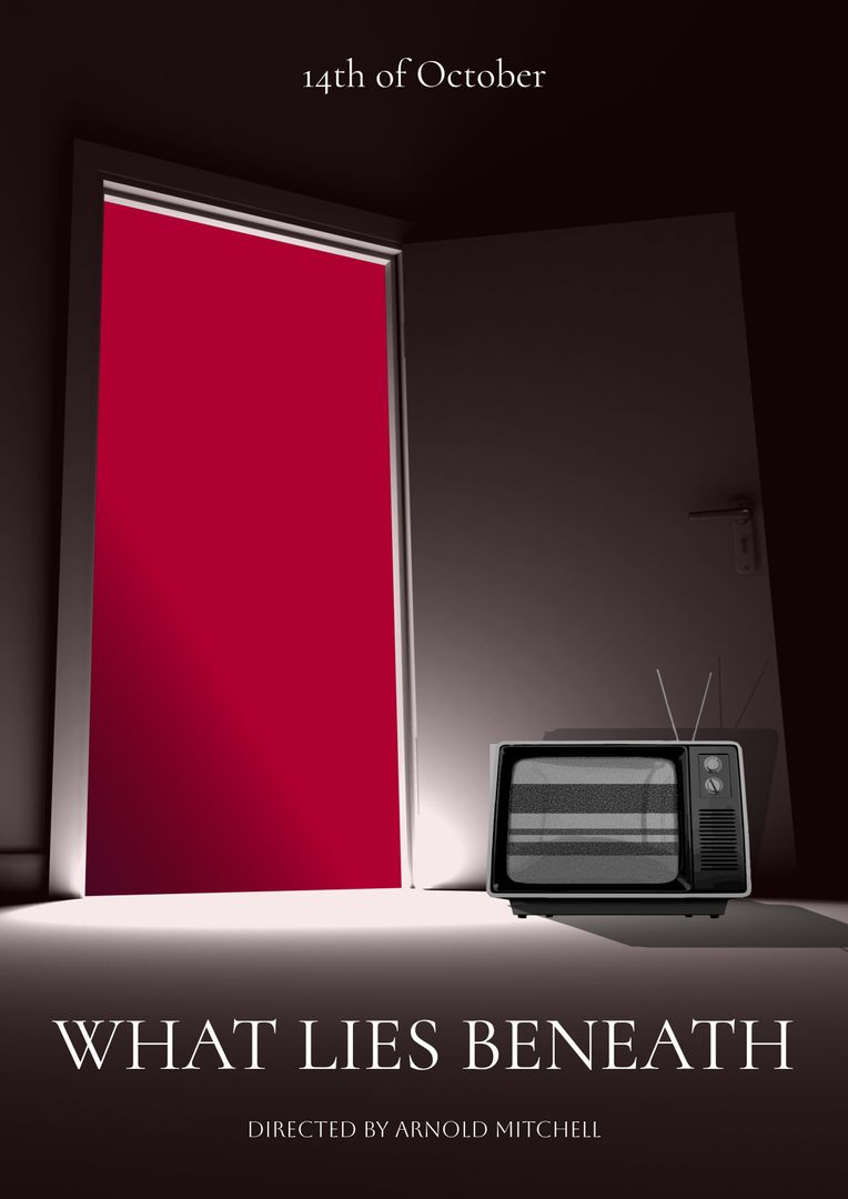 Mysterious Room with Red Light and Vintage Television Poster - Download Free Stock Templates Pikwizard.com