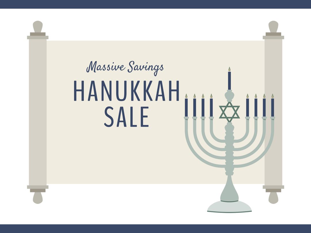 Hanukkah Sale Banner with Menorah and Scroll