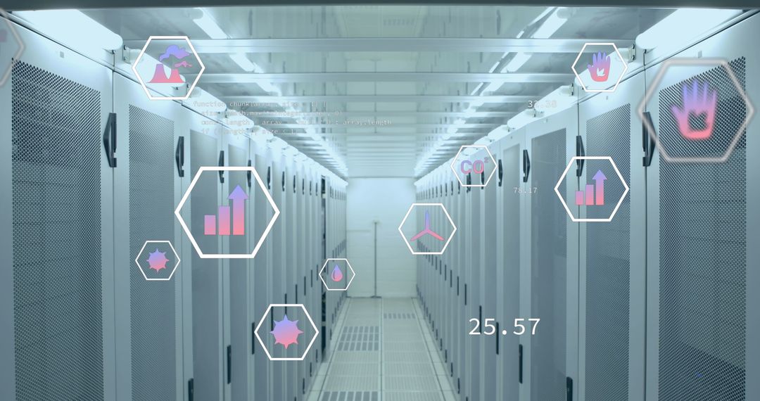 Data Center with Digital Interface and Network Icons