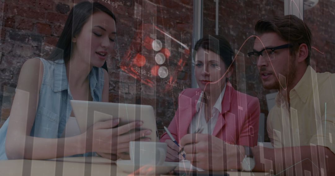 Team Analyzing Digital Financial Data with Tablet