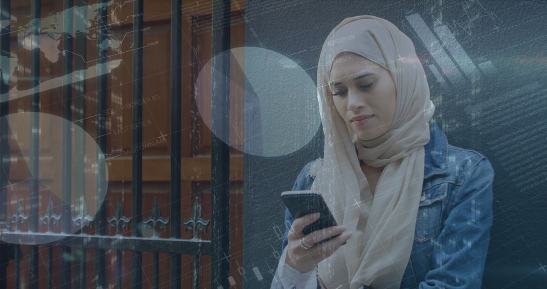 Middle Eastern Woman Engaging with Financial Data on Smartphone