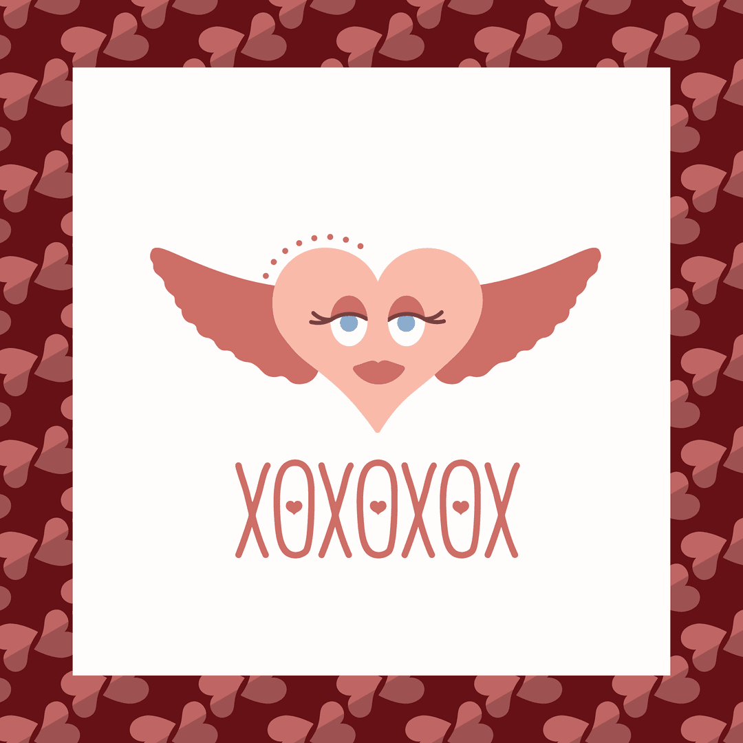 Quirky Heart Cartoon with Blush and XOXO Text on Transparent Background