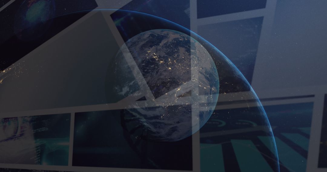 Digital Globe Superimposed on Data Screens with Space Background