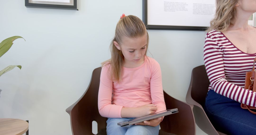 Child Waiting in Hospital Using Tablet for Entertainment - Free Images, Stock Photos and Pictures on Pikwizard.com