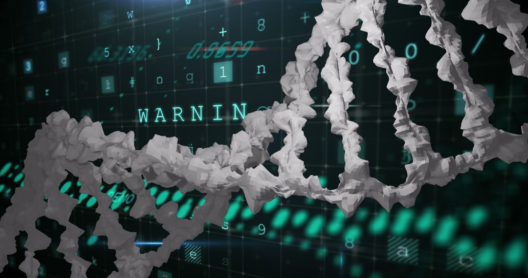 Futuristic Digital Interface with DNA Strand and Warning Message