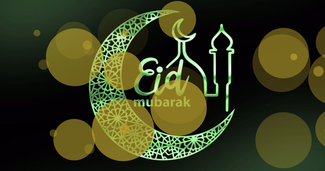 Eid Mubarak Greeting with Decorative Crescent Moon and Sparkling Lights - Free Images, Stock Photos and Pictures on Pikwizard.com