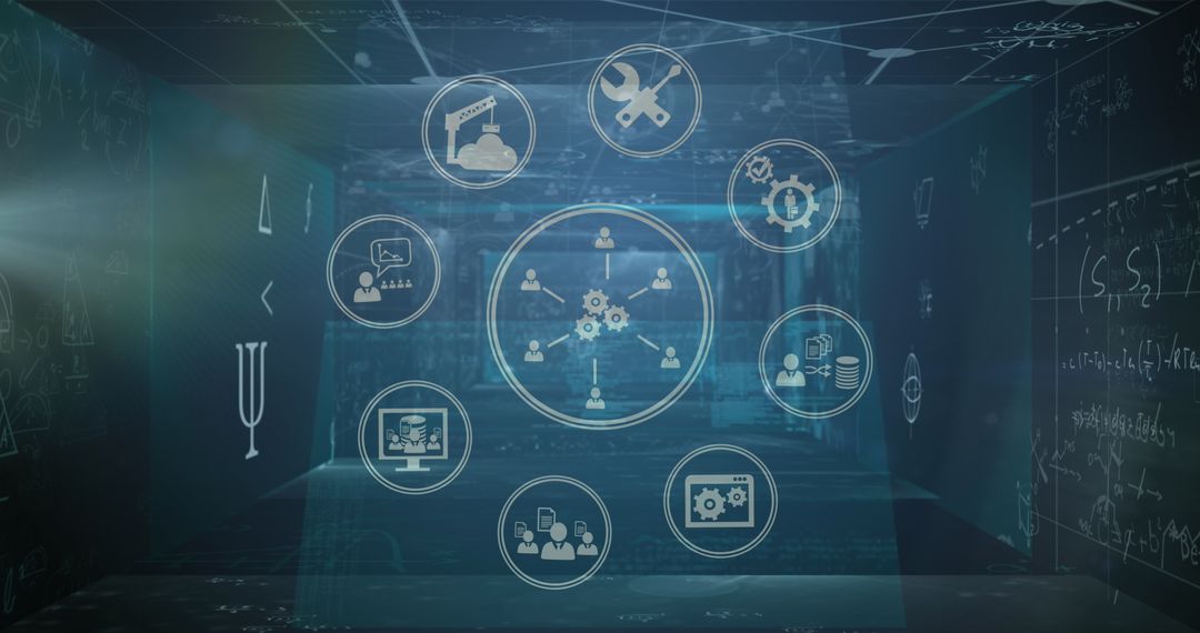 Digital Network Connections with Data Processing Icons Overlay