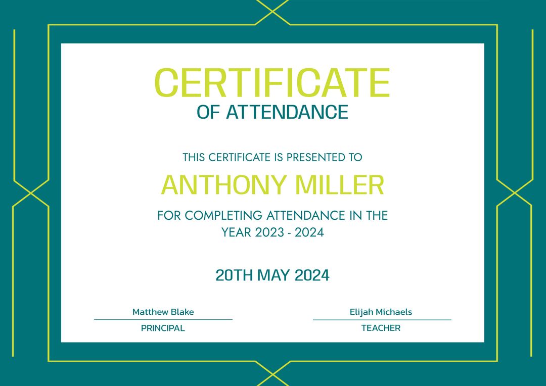 Certificate of Attendance for Completing Year 2023-2024 - Download Free Stock Templates Pikwizard.com