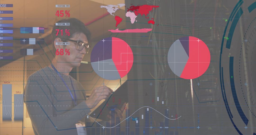 Data Expert Analyzing Global Information in Server Room