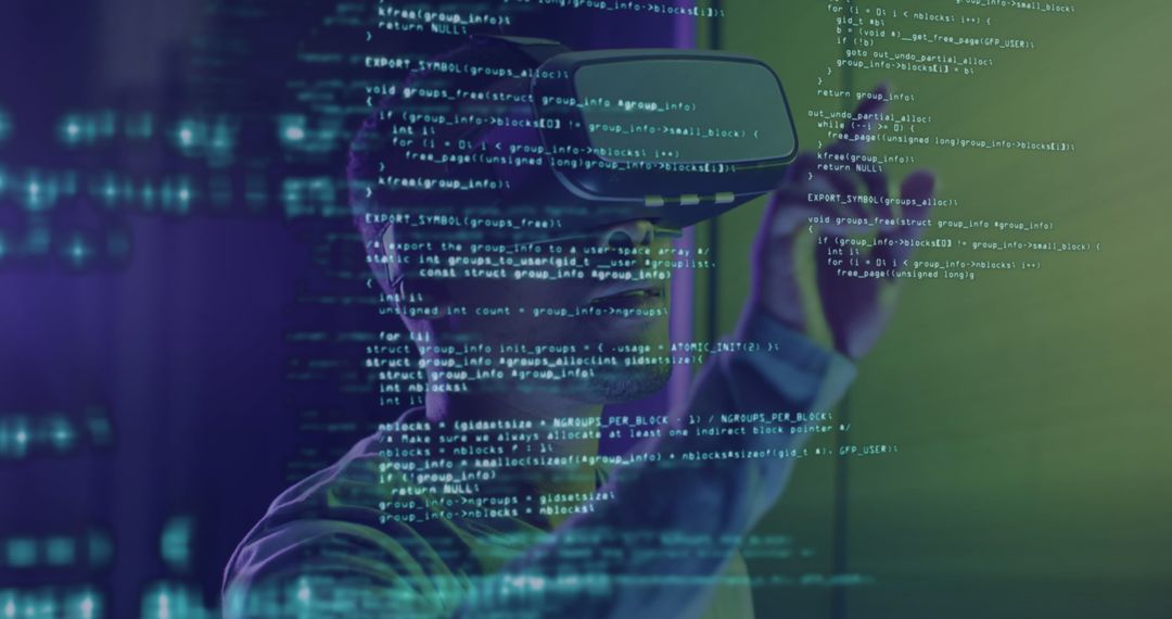 African American Technician Overlays Virtual Data Code