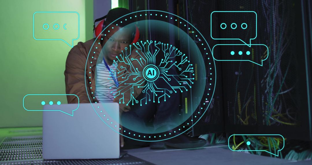 AI Concept with Digital Interface and Laptop User