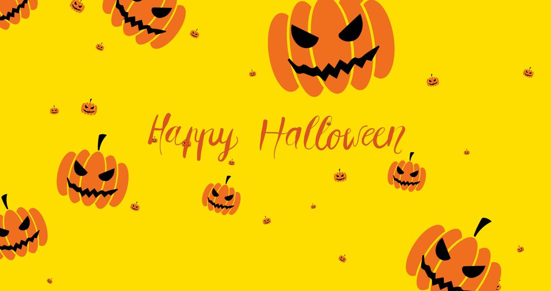 Happy Halloween with Floating Pumpkins on Vibrant Yellow Background - Free Images, Stock Photos and Pictures on Pikwizard.com