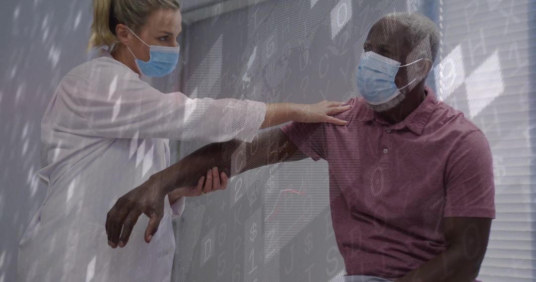 Caregiver Assisting Patient in Therapeutic Exercise with Technology Elements