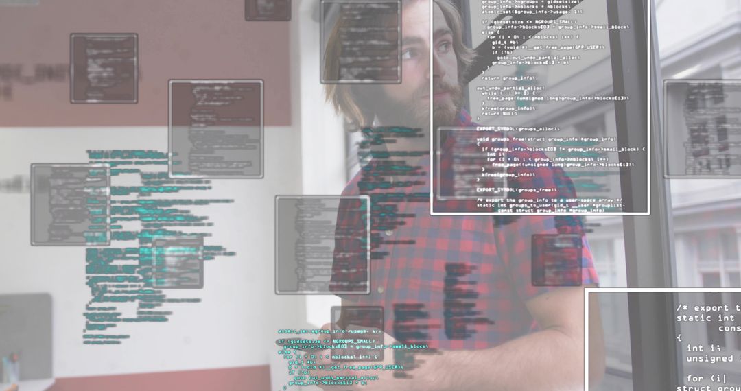 Developer Typing Code at Office, Red Flannel Shirt