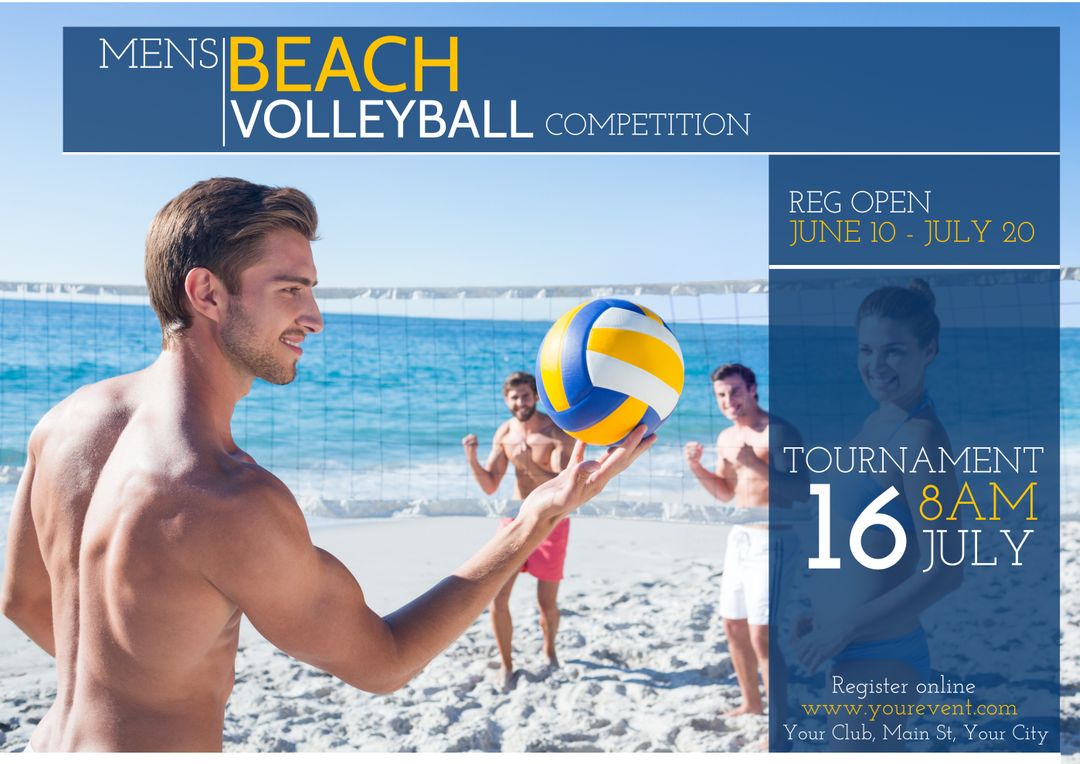 Lively Men's Beach Volleyball Tournament Announcement Template - Download Free Stock Templates Pikwizard.com