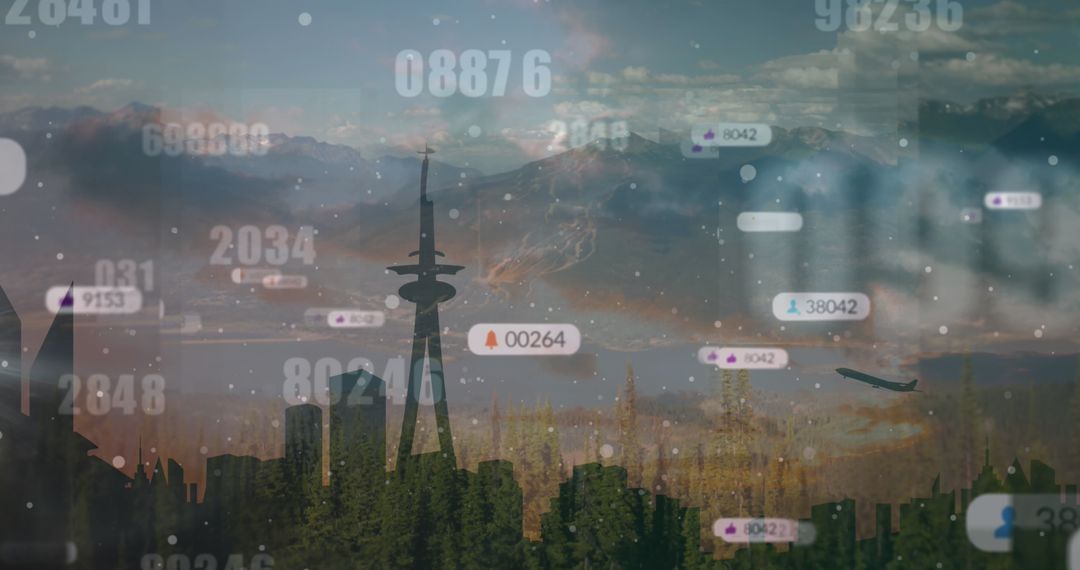 Social Media Engagement Over Scenic Cityscape Background