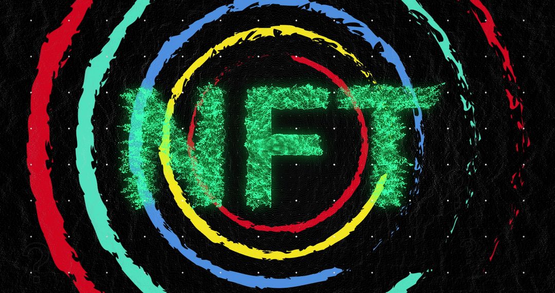 Abstract NFT Text over Vibrant Color Circles on Black