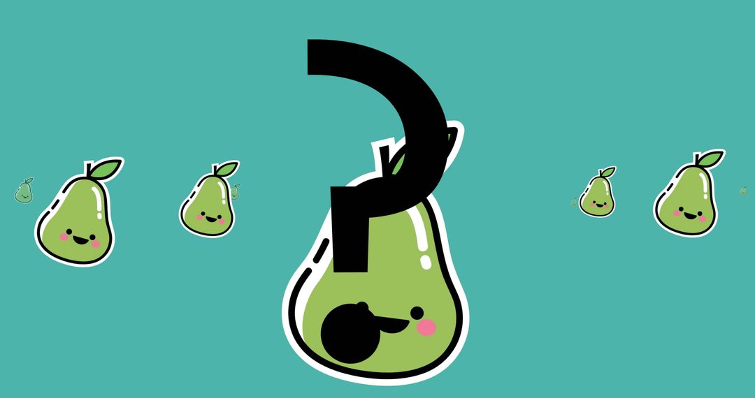 Cute Pear Icons with Question Mark on Green Background