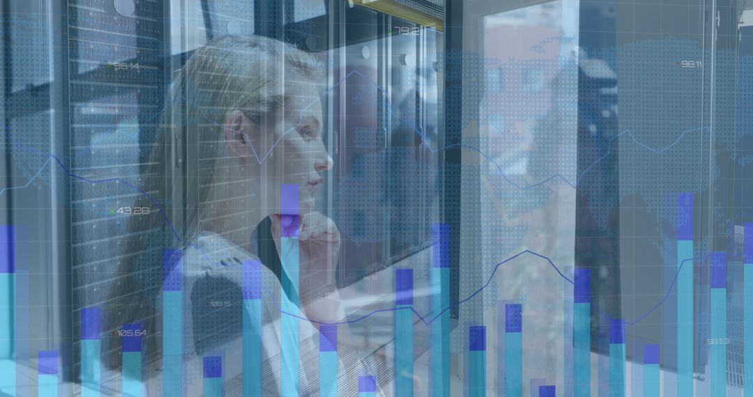 Woman Analyzing Data with Virtual Graphic Interface