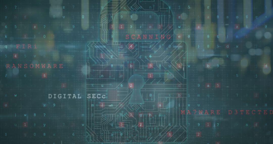 Digital Security Circuit Board over Cityscape