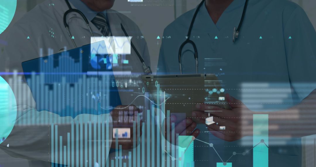Medical Professionals Analyzing Financial Data with Digital Interface