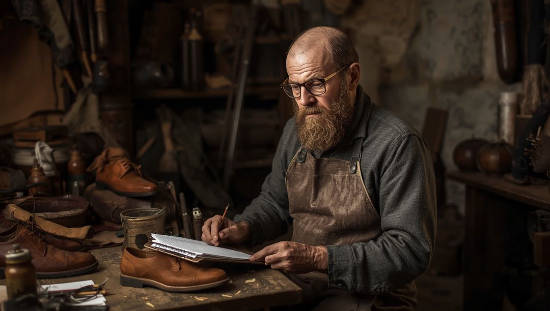Artisan Cobbler Repairing Shoes in Workshop