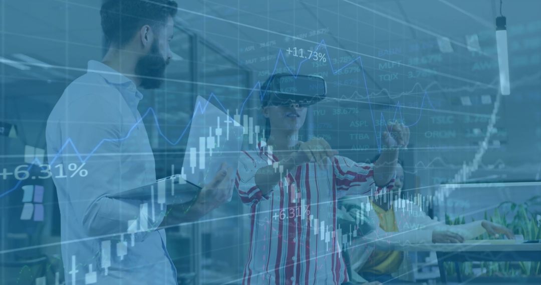 Business Professionals Analyzing Financial Data with VR