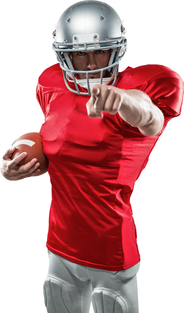 Dynamic Transparent Portrait of American Football Player in Red Jersey