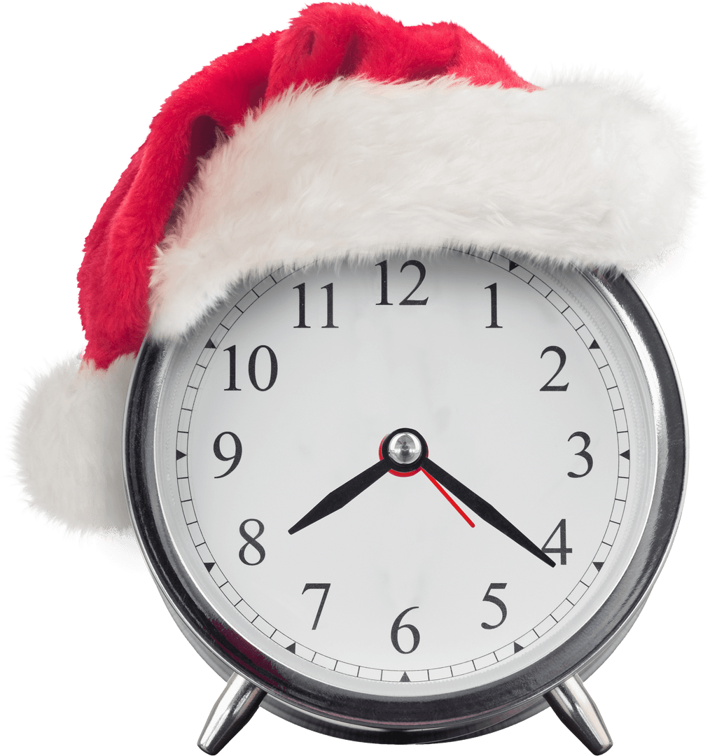 Alarm Clock with Santa Hat on Transparent Background